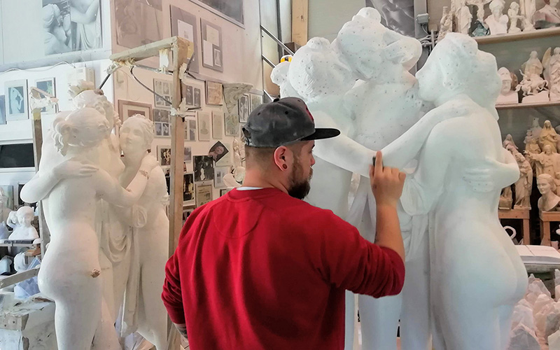 carrara, marble sculptor at work