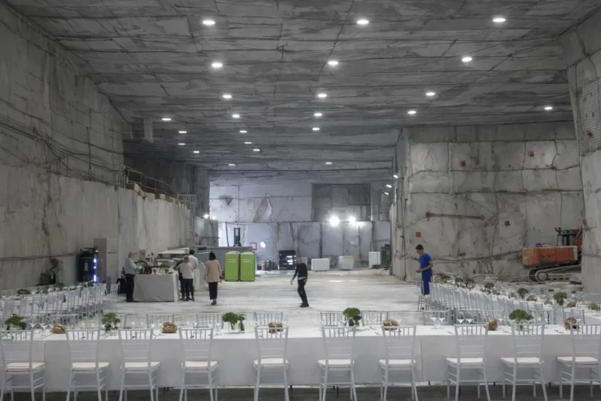 corporate incentive dinner event inside Carrara marble quarry
